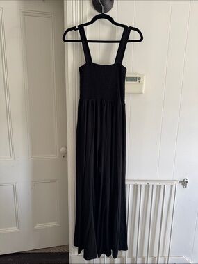 Wide Leg Black Square-Neck Jumpsuit with Wide Straps